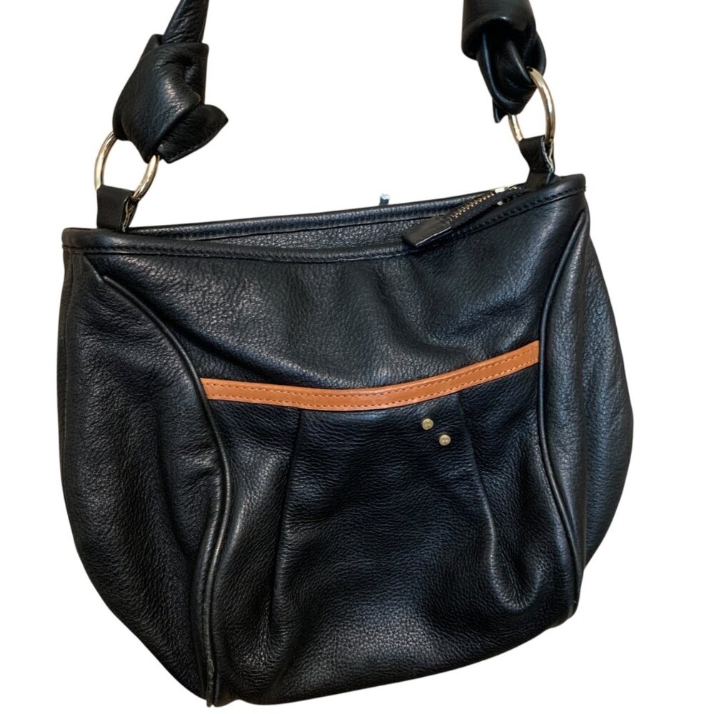 Tre Vero Black Leather Shoulder Bag With Tan Acce… - image 4